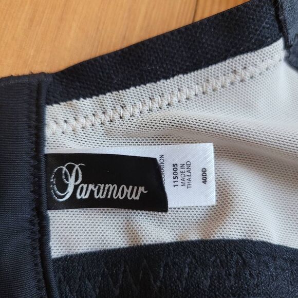 Paramour 40DD black lace bra bow details polka dot mesh back coquette feminine - Picture 9 of 11